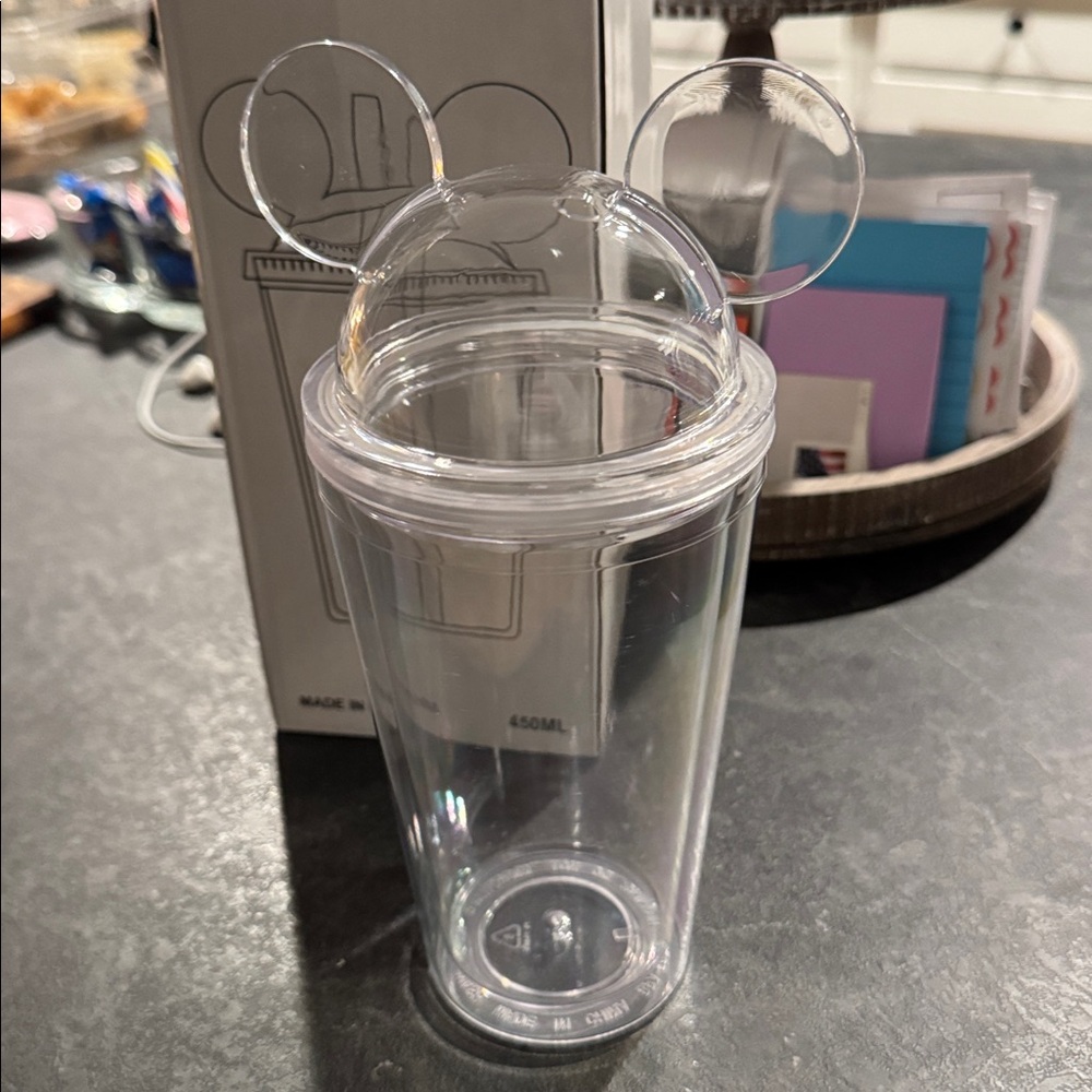 NIB CLEAR Mickey Mouse with Ears Plastic Tumbler with Straw - Picture 4 of 4